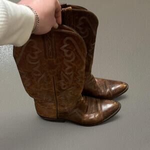 Lucchese Light Brown Quilted Leather Cowboy Western Boots Size Men’s 7.5
